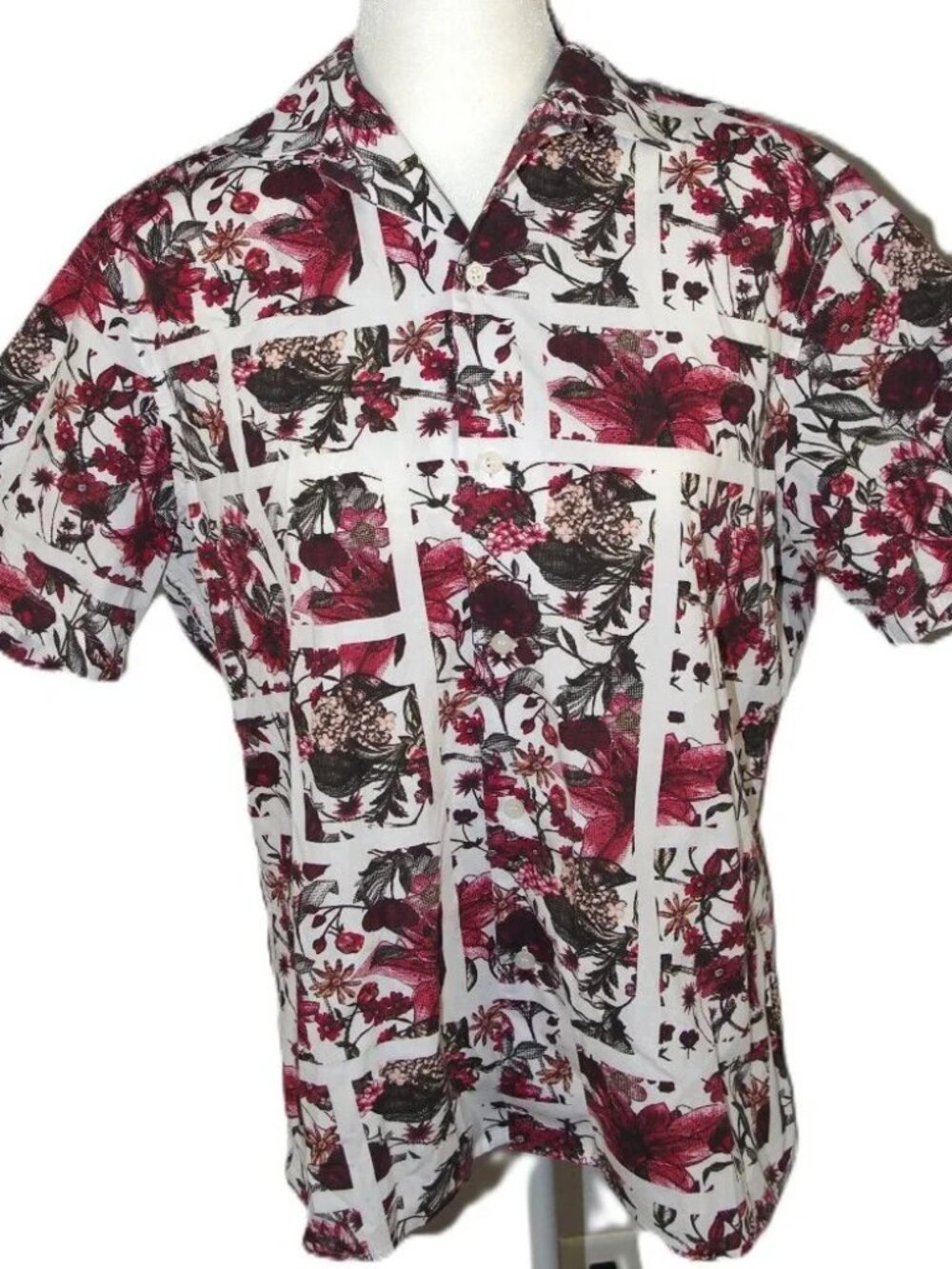 Men's Murano Hawaiian Floral Shirt Large Button Up Slim Fit Short Sleeve